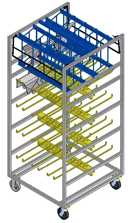 An adjustable spare parts washer wash rack.