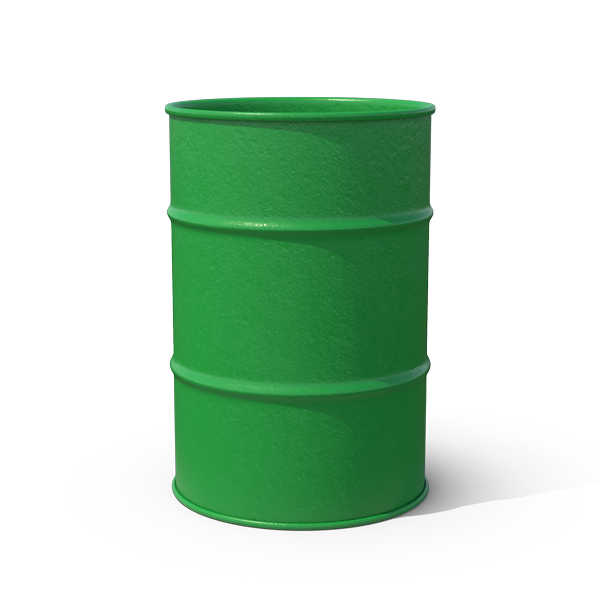 Open green metal barrel