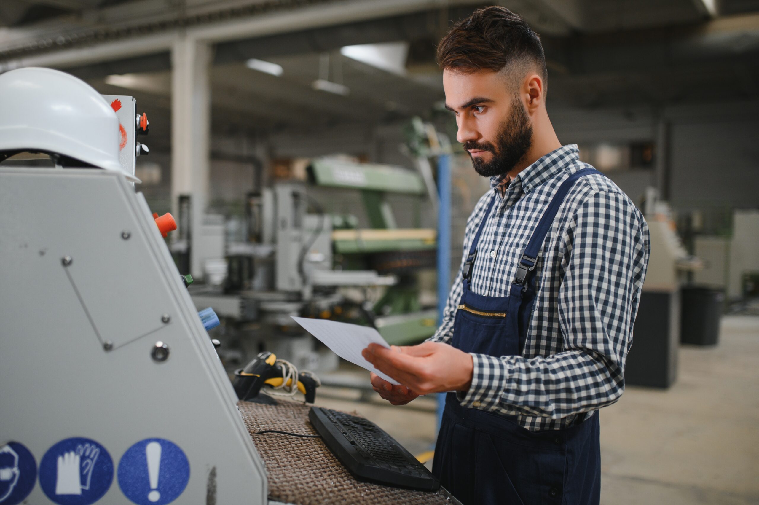 Man performing maintenance tests on machine.